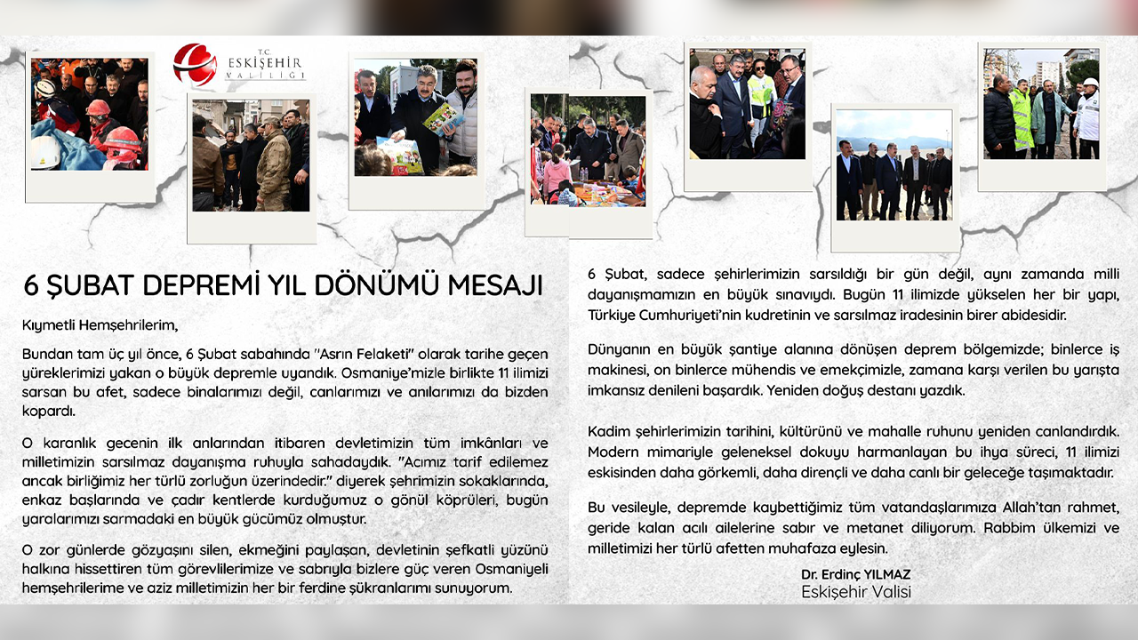 6 Şubat Depremi Yıl Dönümü Mesajı
