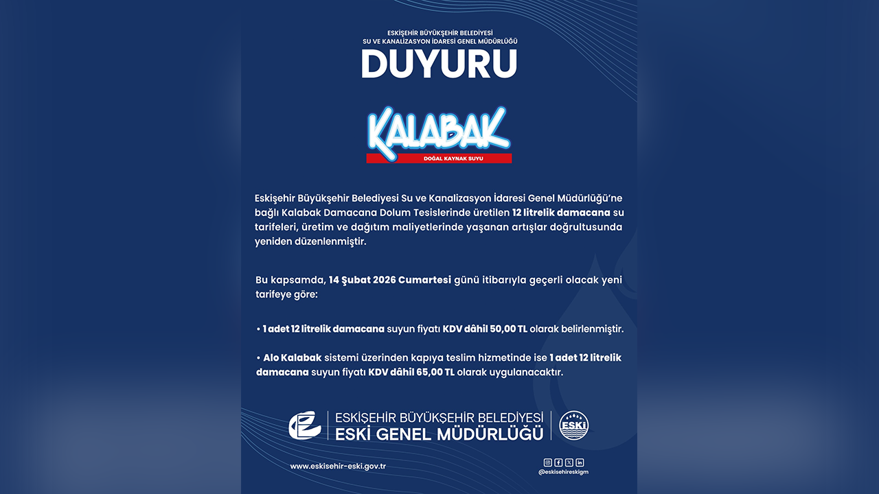 Kalabak Su Zam Duyurusu