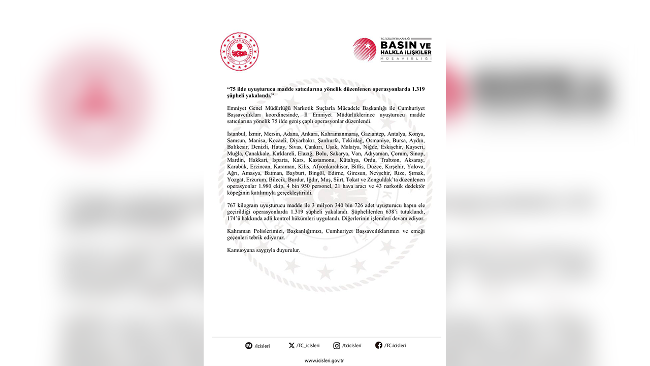 75 Ilde Dev Narkotik Operasyon