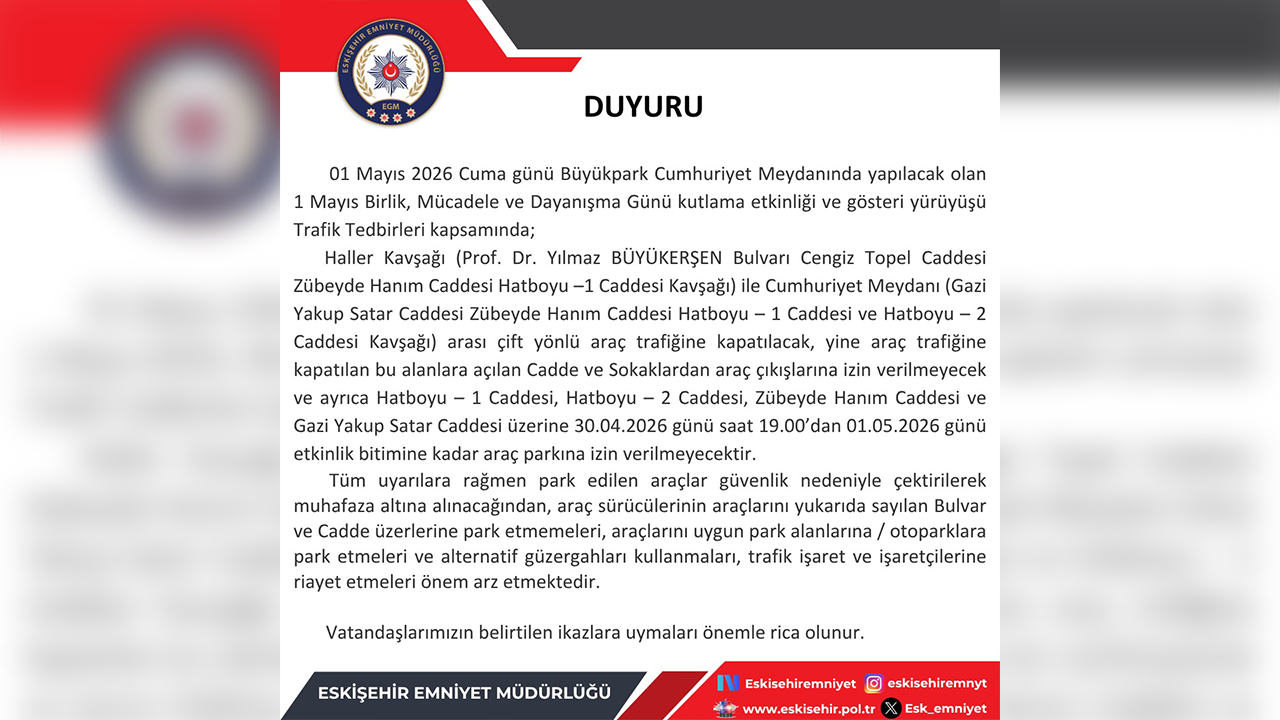 Eskişehir 1 Mayıs Trafik Düzenlemesi