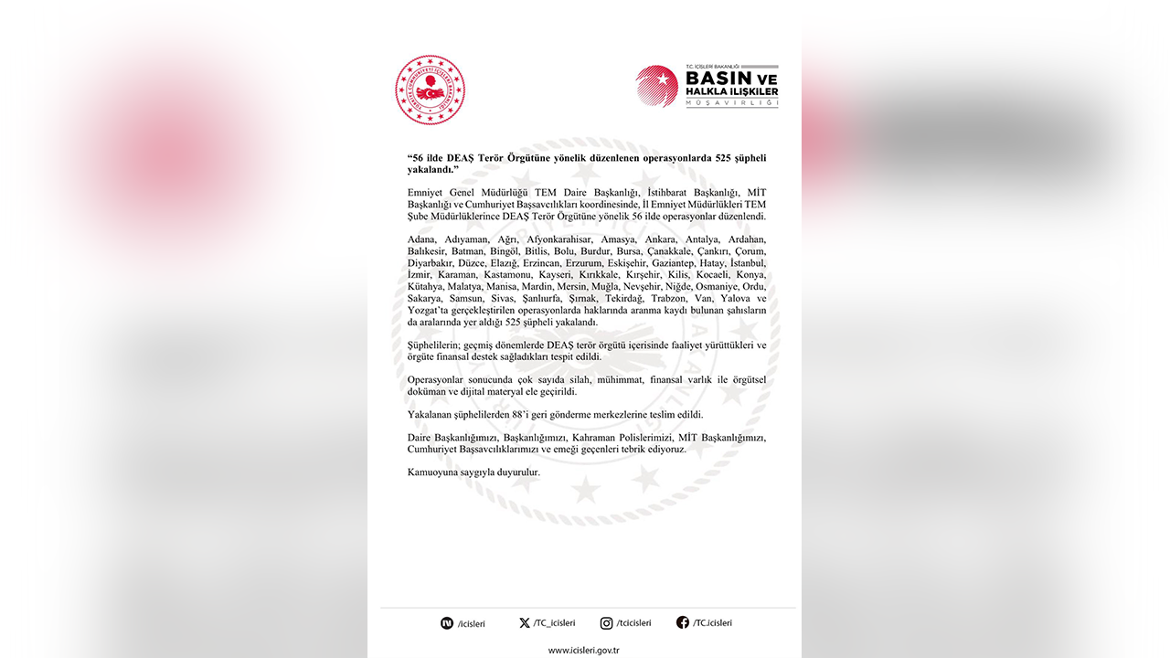 Eskişehir Dahil 56 Ilde Deaş Operasyonu