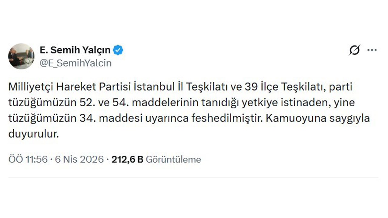 Mhp İl Ve İlçe Teşki̇latlari Feshedi̇ldi̇