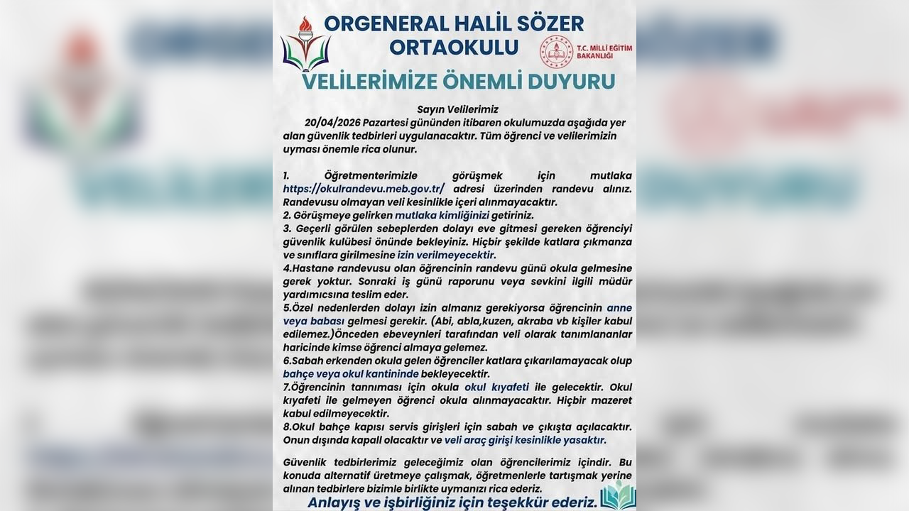 Orgeneral Halil Sözer Ortaokulu Duyuru