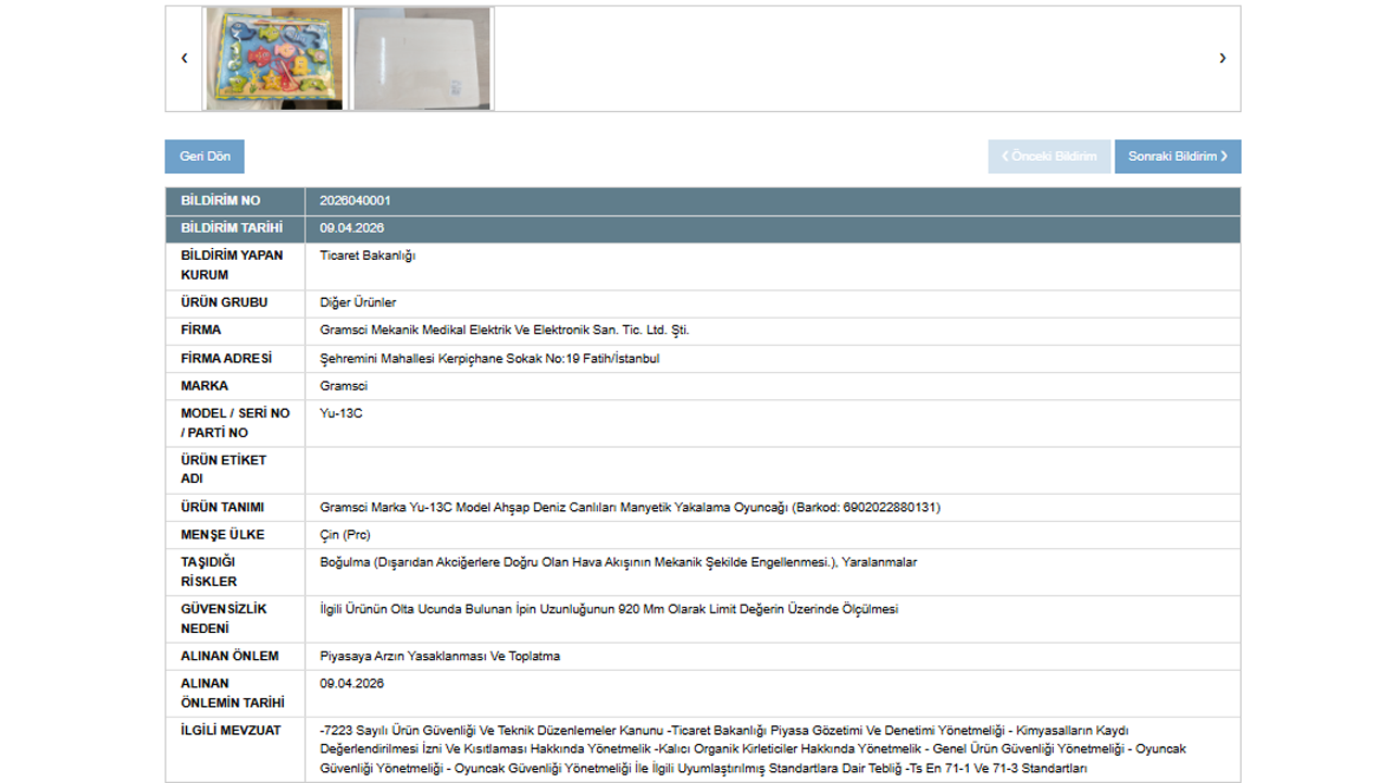 Ticaret Bakanlığı Güvensiz Ürün Bilgi Sistemi