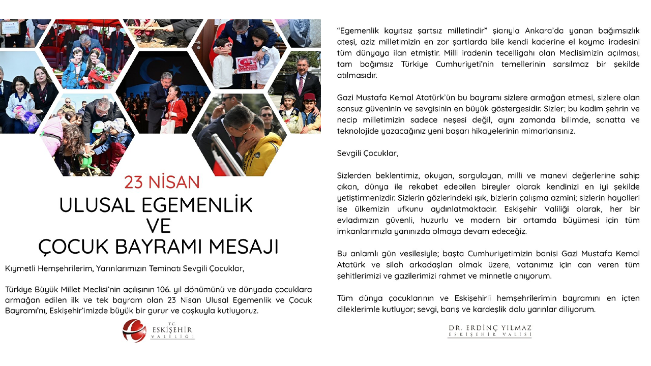 Vali Yılmaz 23 Nisan Mesajı