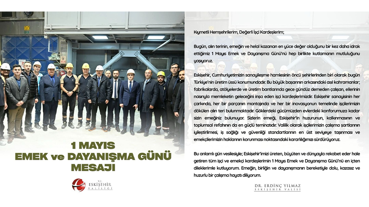 Vali Yılmaz'dan 1 Mayıs Mesajı