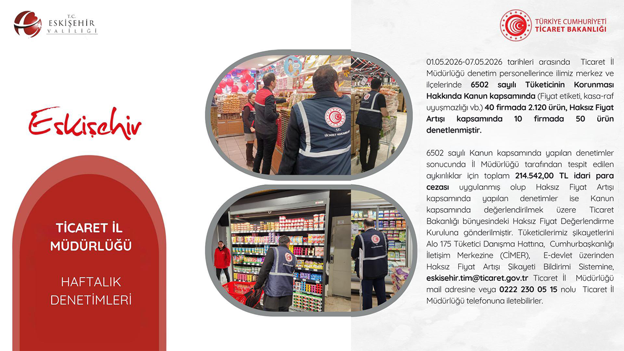 1- 7 Mayıs Ticaret Il Müdürlüğü Haftalık Denetim Raporu