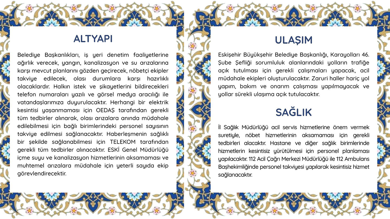 Altyapi, Ulaşim, Sağlik Tedbi̇rleri̇