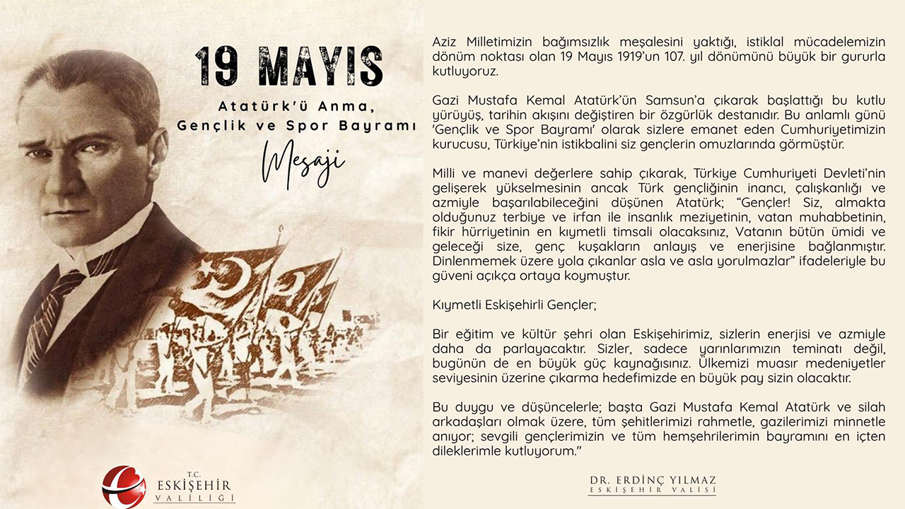 Vali Yılmaz 19 Mayıs Mesajı