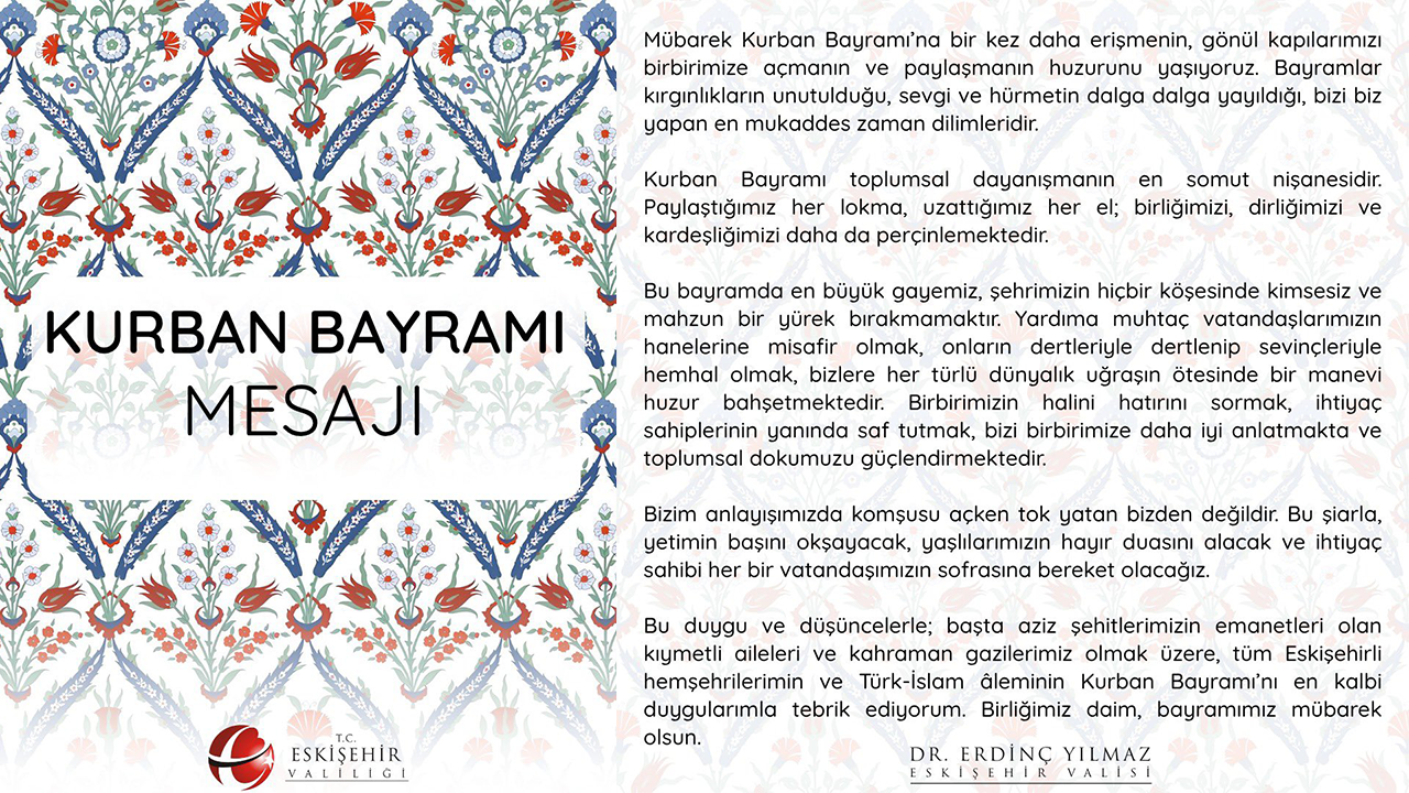 Vali Yılmaz Kurban Bayramı Mesajı
