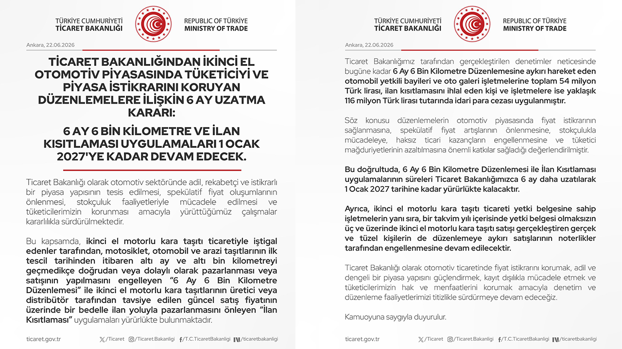 6 Ay 6 Bin Km Ve Ilan Kısıtlaması Uzatıldı