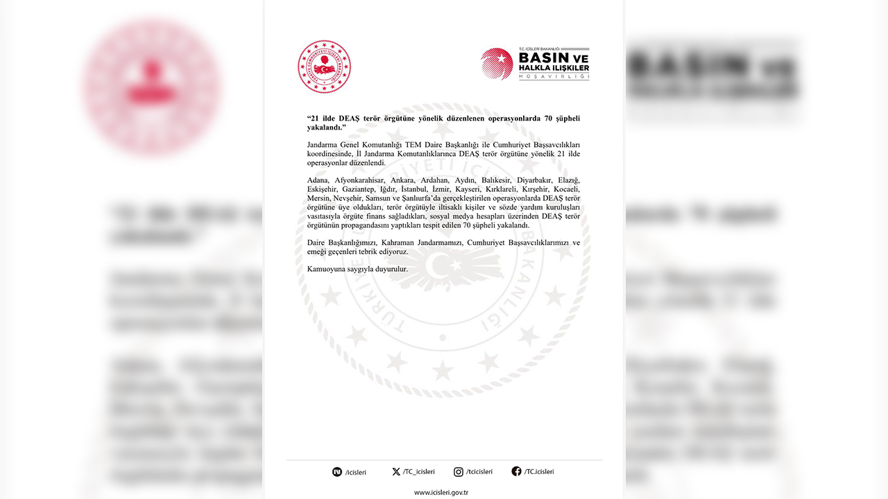 Içişleri Bakanlığı'ndan Operayon Hk. Açıklama