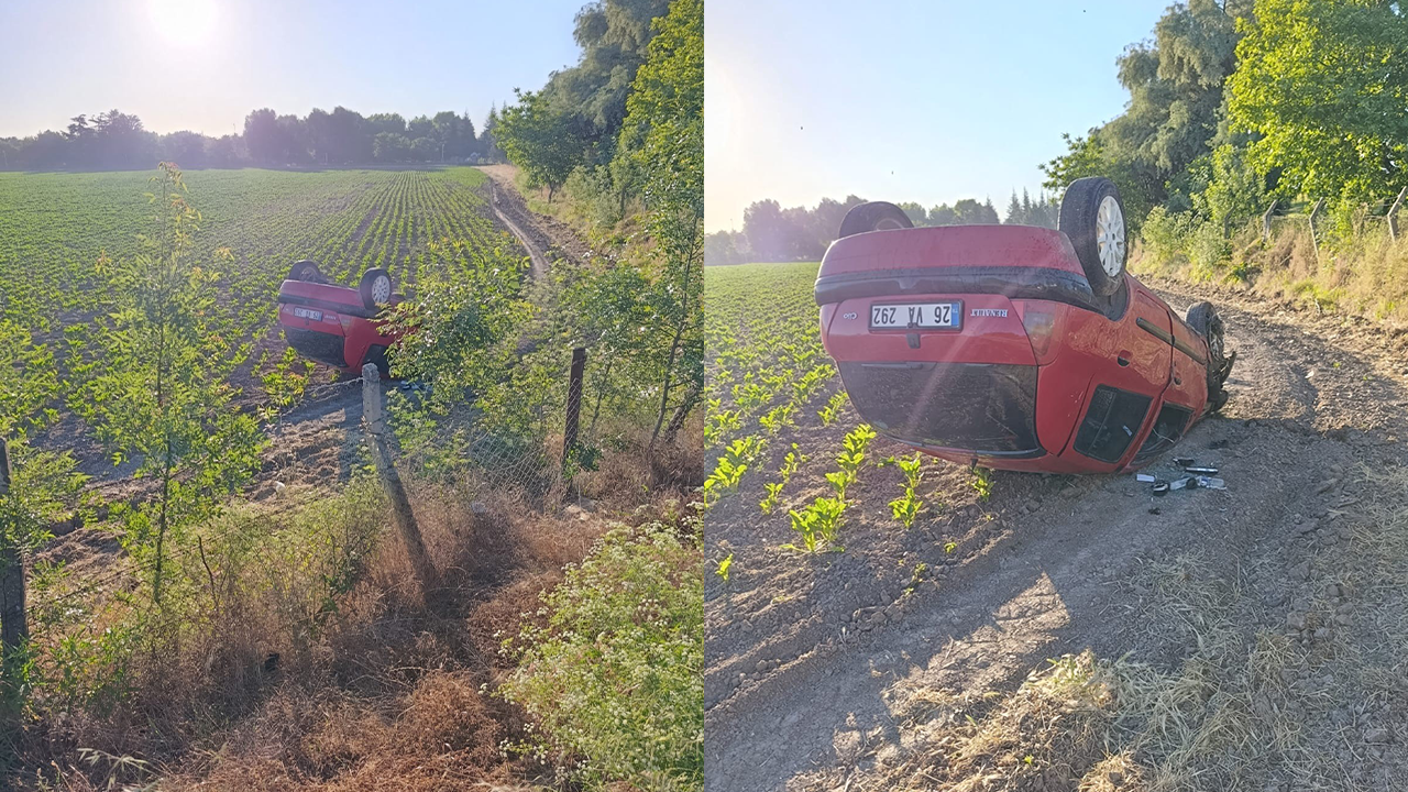 Kontrolden Çıkan Araç Tarlaya Savruldu
