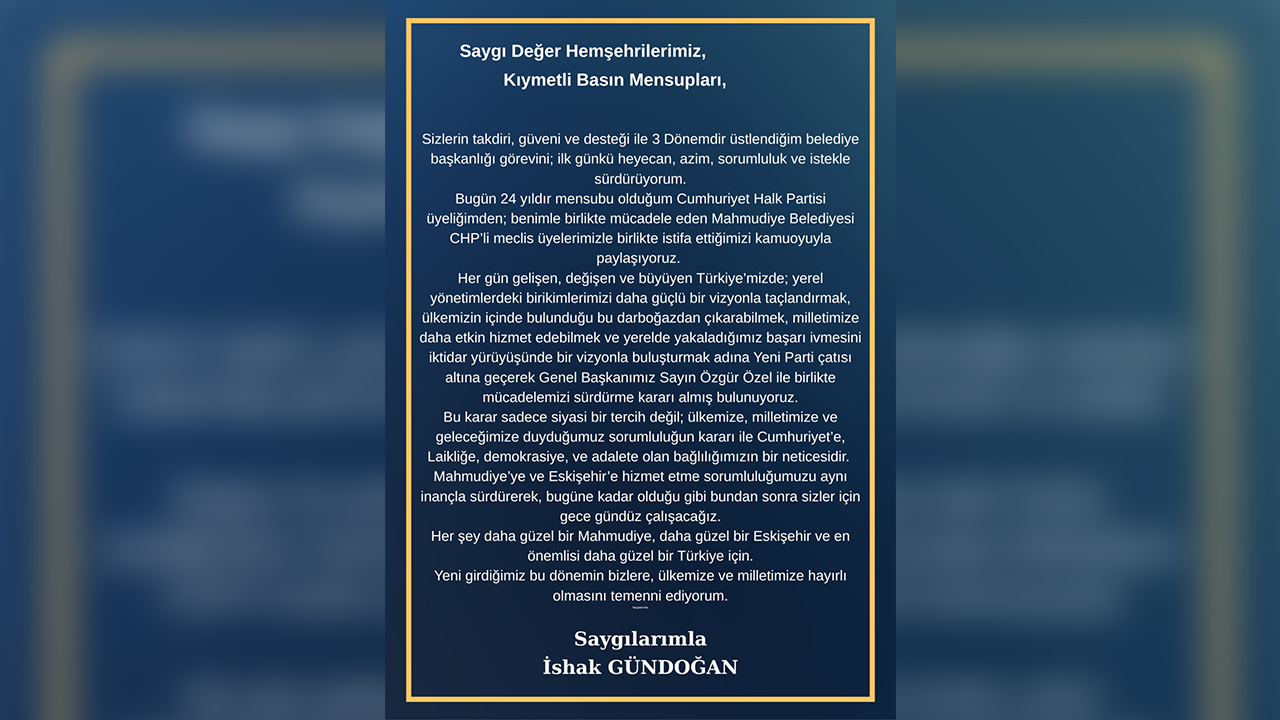 Başkan Gündoğan'ın Istifa Açıklaması