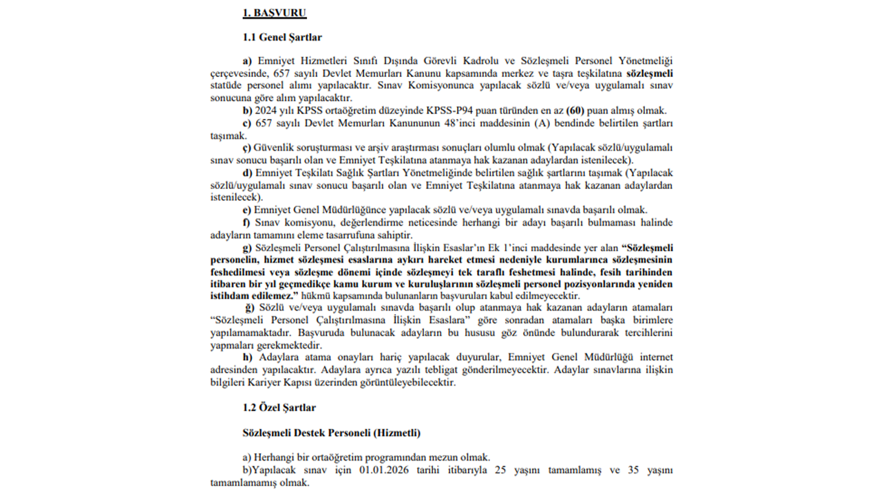 Egm 500 Sözleşmeli̇ Destek Personeli̇ Alimi Başvuru Şartlari