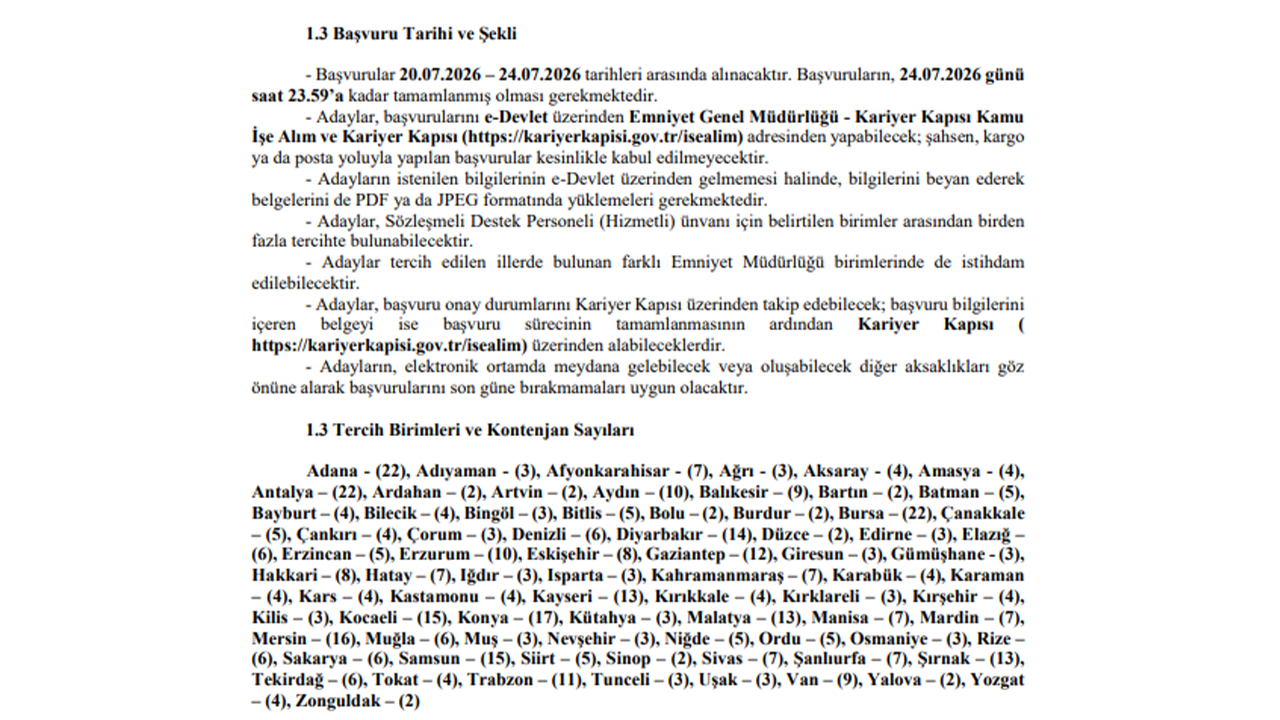 Egm 500 Sözleşmeli̇ Personel Alimi Kontenjan Sayilari