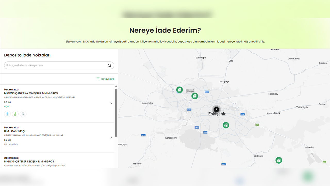Eskişehir Doa Iade Noktaları