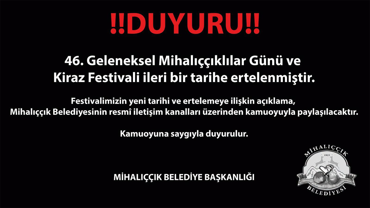 Mihalıççık Belediyesi Festival Erteleme Duyurusu