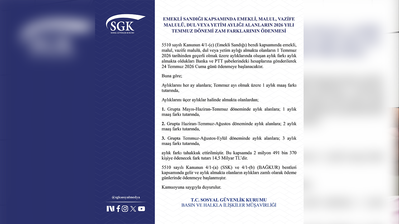 Sgk Emekli Maaş Farkı Ödeme Açıklaması