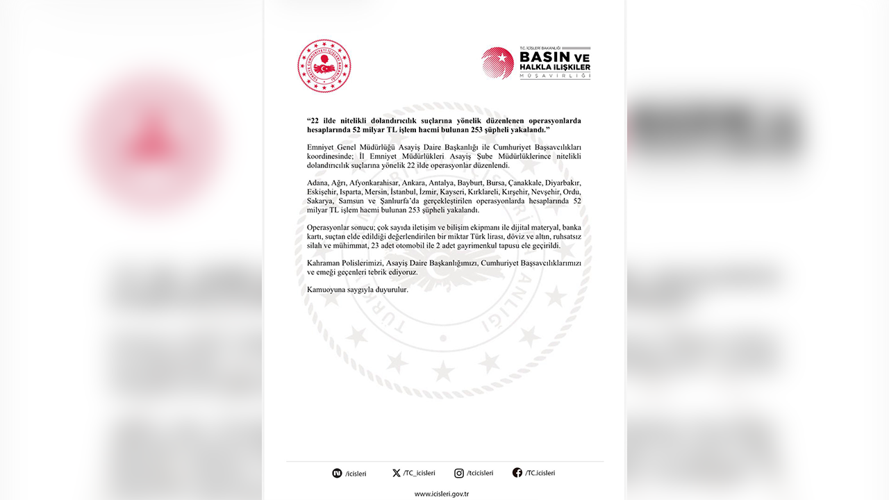 22 Ilde Dolandırıcılık Operasyonu