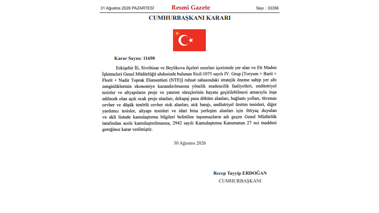 Acele Kamulaştirma Karari Resmi̇ Gazete'de Yayimlandi