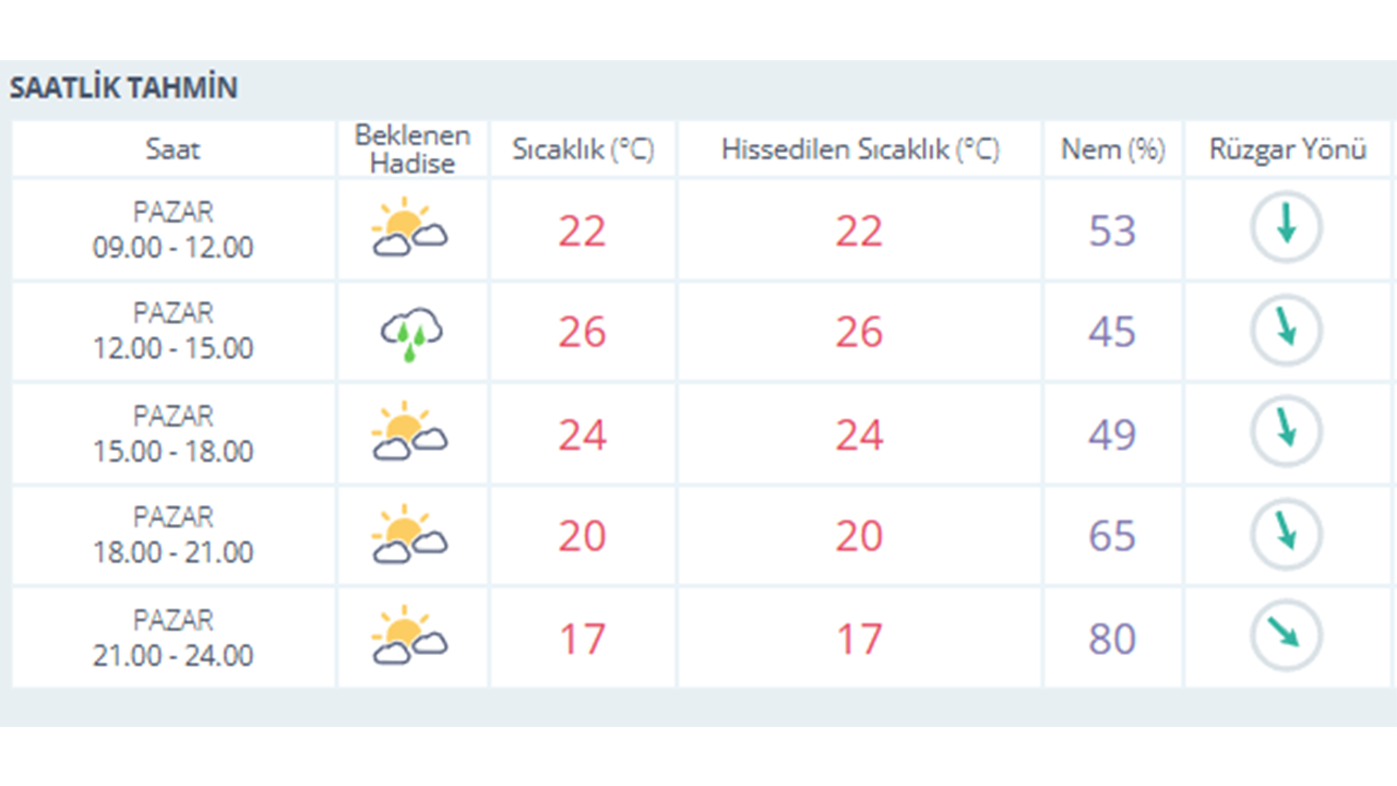 Eskişehir Hava Durumu Saatlik Tahmin (30 Ağustos)
