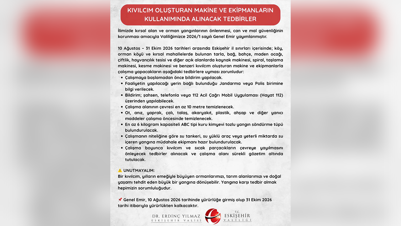 Eskişehir Valiliği 2026 1 Sayılı Genel Emir