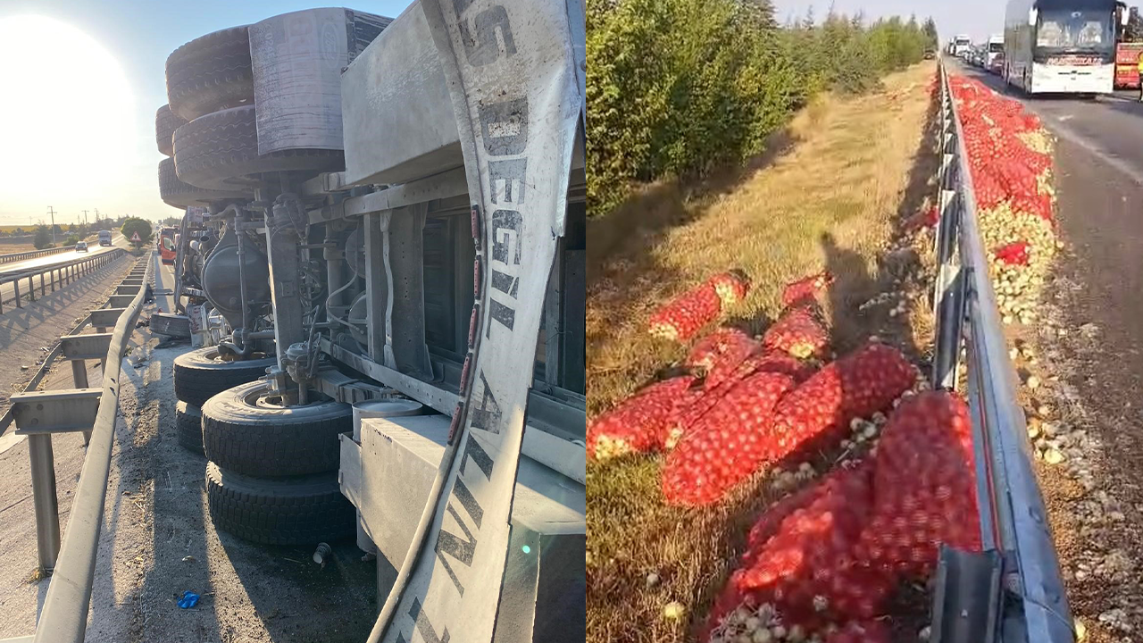 Kaza Sonucu Tonlarca Soğan Yola Saçıldı