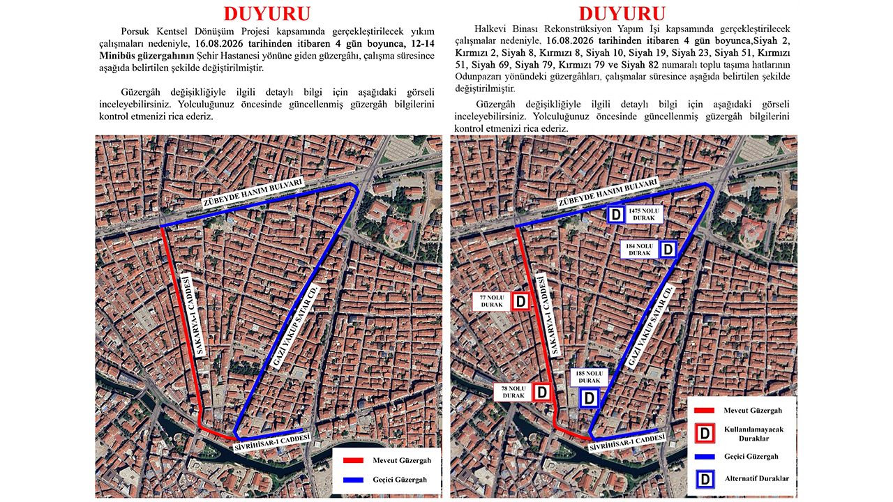 Otobüs Ve Minibüs Güzergahlarında Geçici Düzenleme Yapıldı