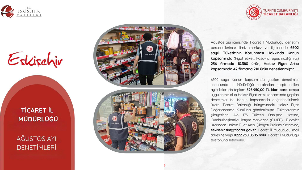Ağustos Ayı Denetimlerinde Firmalara 595 Bin Lira Ceza Kesildi