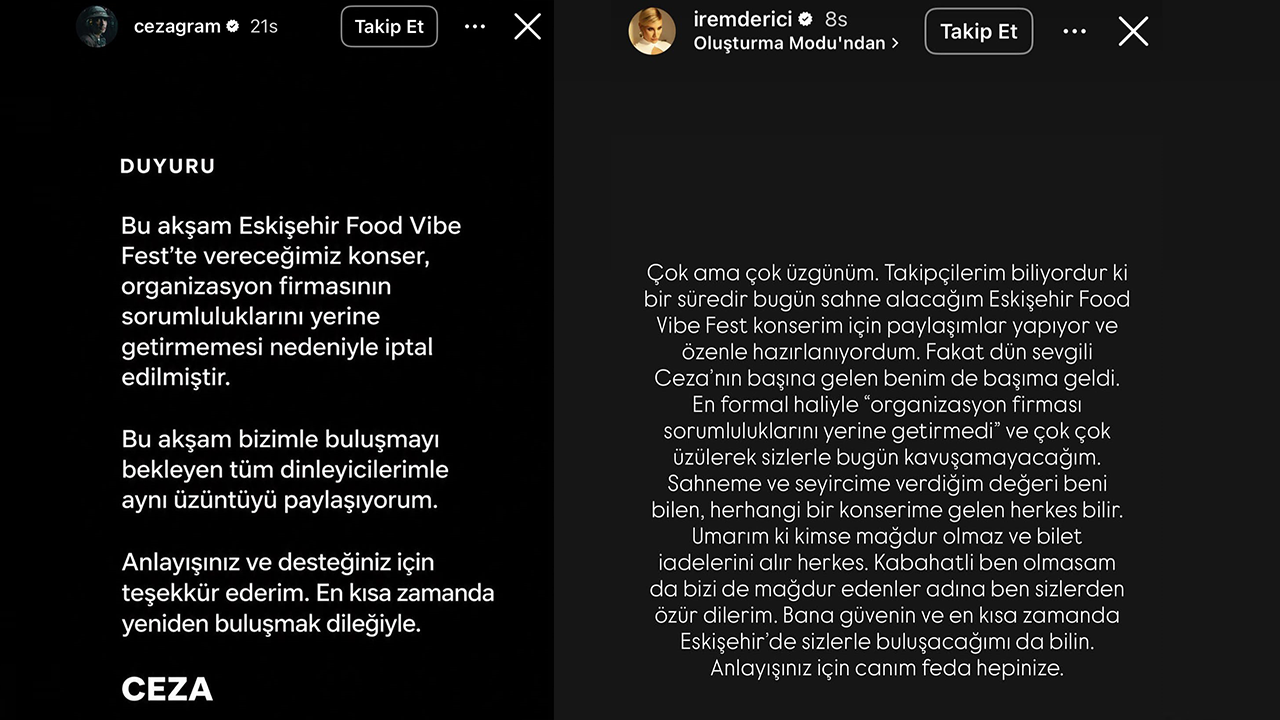 Ceza Ve Irem Derici'den Açıklama