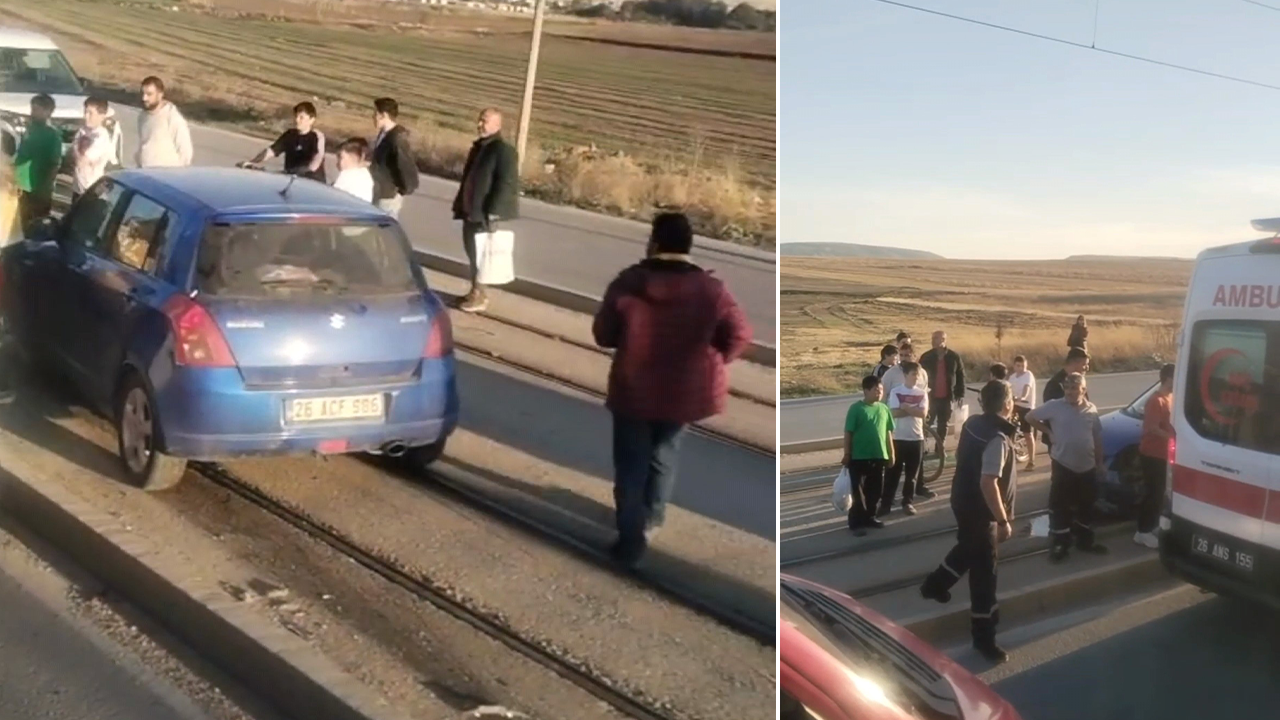 Eskişehir’de Kontrolden Çıkan Araç Tramvay Yoluna Daldı! Seferler Durdu!